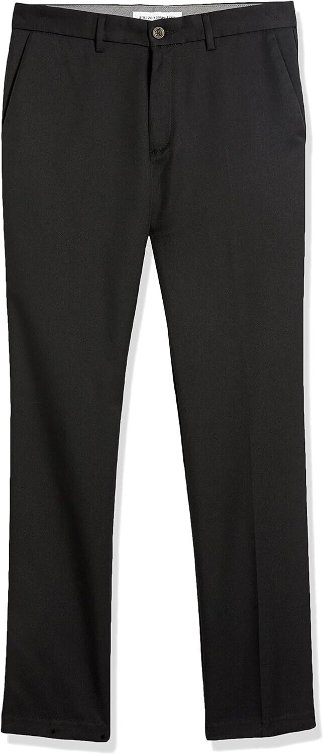 Essentials Men's Slim-Fit, Flat-Front Dress Pant, Black, 35W x 32L,  Polyester