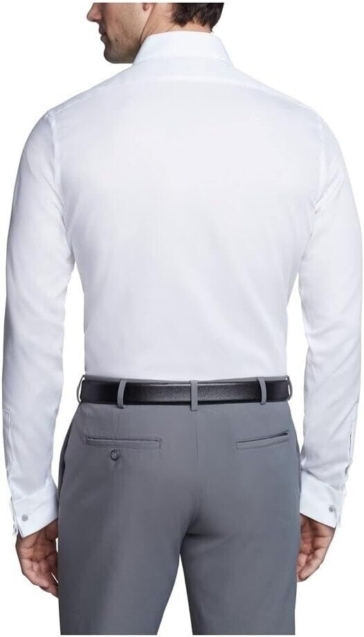 Calvin Klein Men's Dress Shirt Solid French Cuff, White, 15" Neck 32"-33" Sleeve