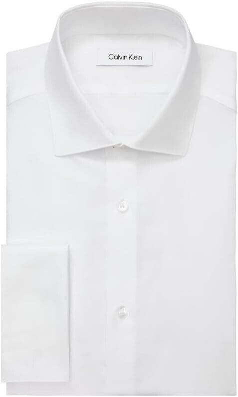 Calvin Klein Men's Dress Shirt Solid French Cuff, White, 15" Neck 32"-33" Sleeve