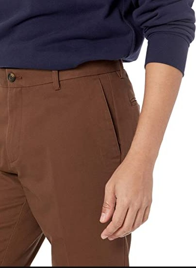 Essentials Men's Slim-Fit Wrinkle-Resistant Flat-Front Chino Pant Brown 32Wx30l