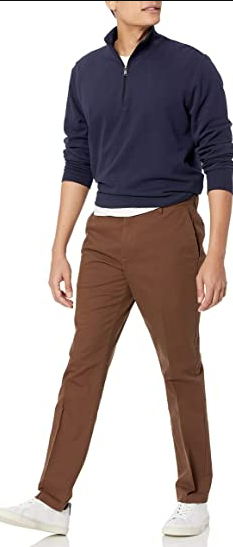 Essentials Men's Slim-Fit Wrinkle-Resistant Flat-Front Chino Pant Brown 32Wx30l