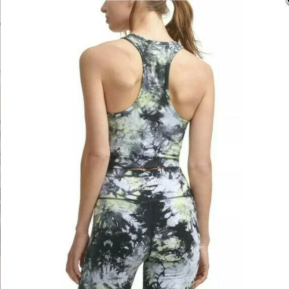 $49 Calvin Klein Performance Women's Racerback Stretch Crop Top, Navy Tie Dye,XS