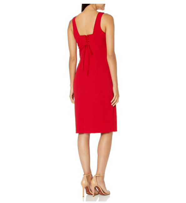 Donna Ricco Women's Sleeveless Crepe Shift with Corset Laces in Cherry SIZE 4