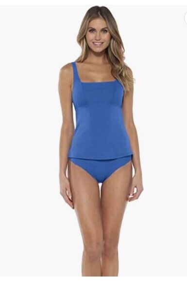 Becca by Rebecca Virtue Womens Fine Line Ribbed Olivia Square Neck Tankini Top L