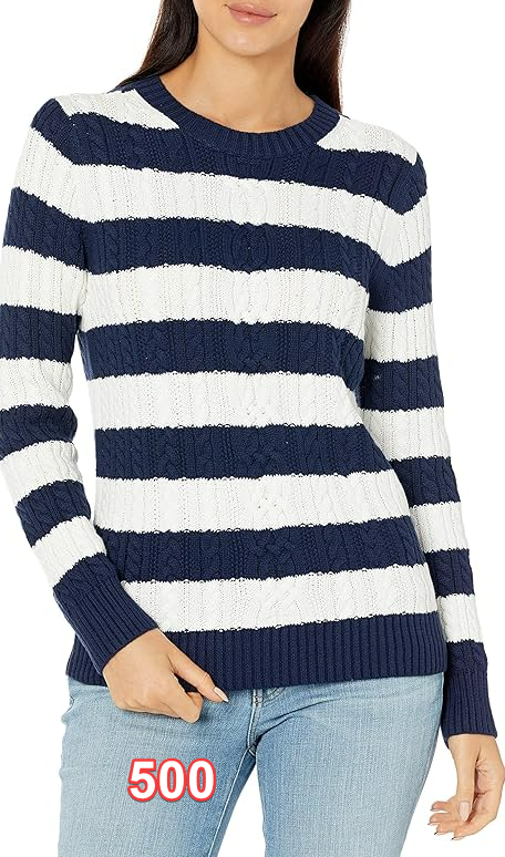 Essentials Women's Fisherman Cable Long-Sleeve Crewneck Sweater Navy/White,XXL