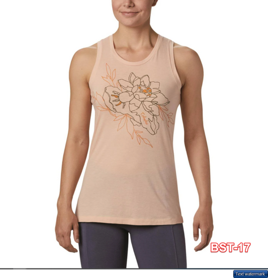 Women's Columbia Bluff Mesa Graphic Tank Peach Could Heather Flower Power 1X&3X