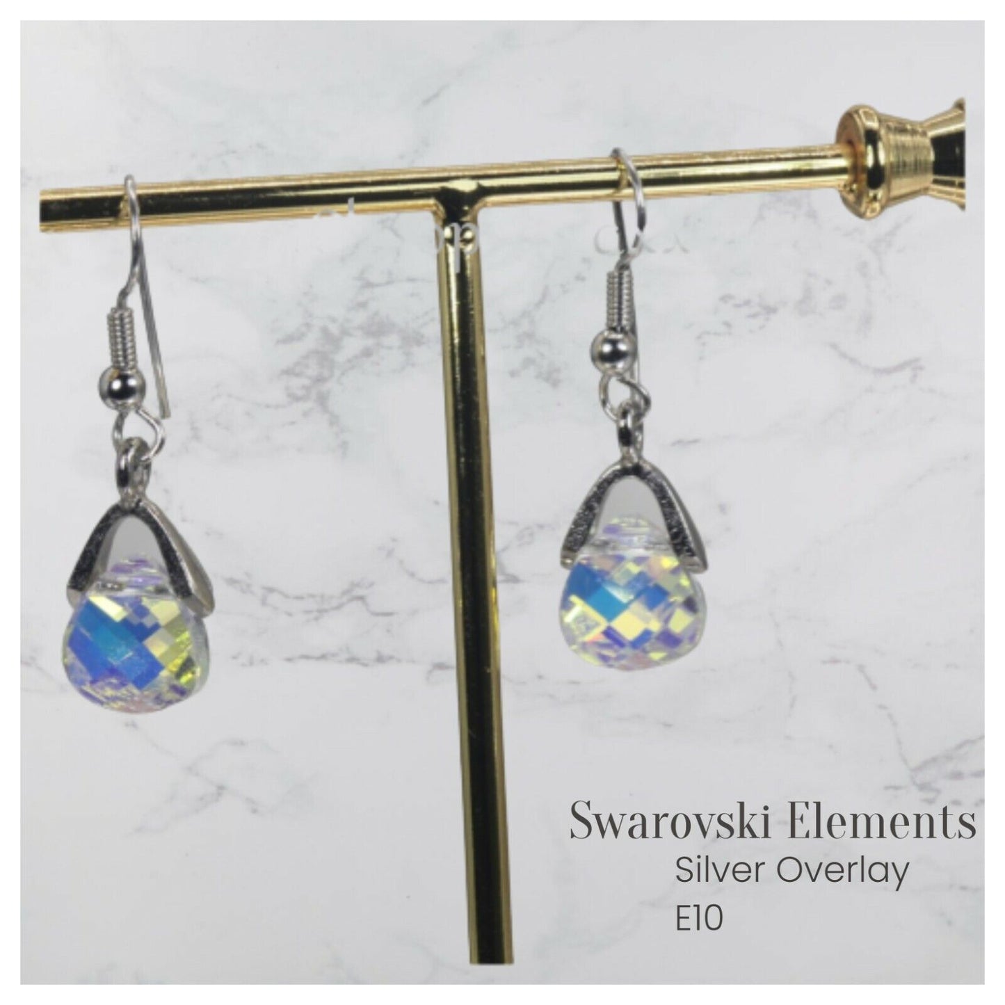 Swarovski Elements Silver Overlay Spring Wire Tear Drop prism Earrings ~E10
