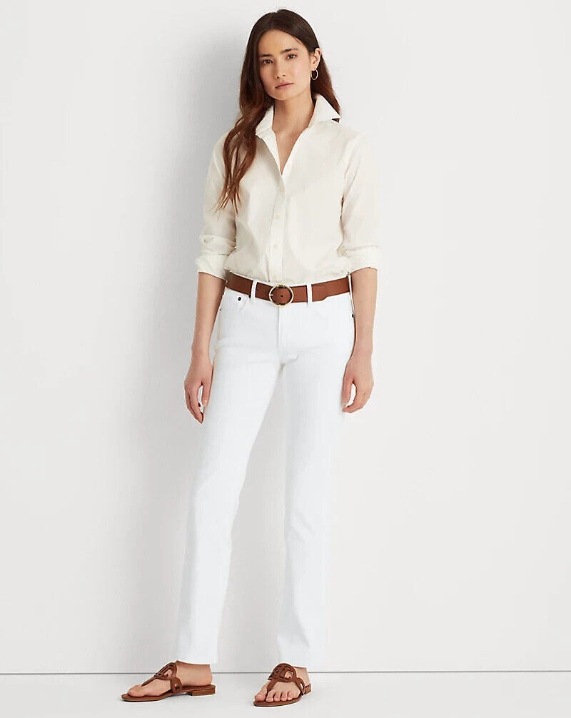 $99 Lauern Ralph Lauren Women's Mid Rise Straight Jeans, WHITE, 10/32INS