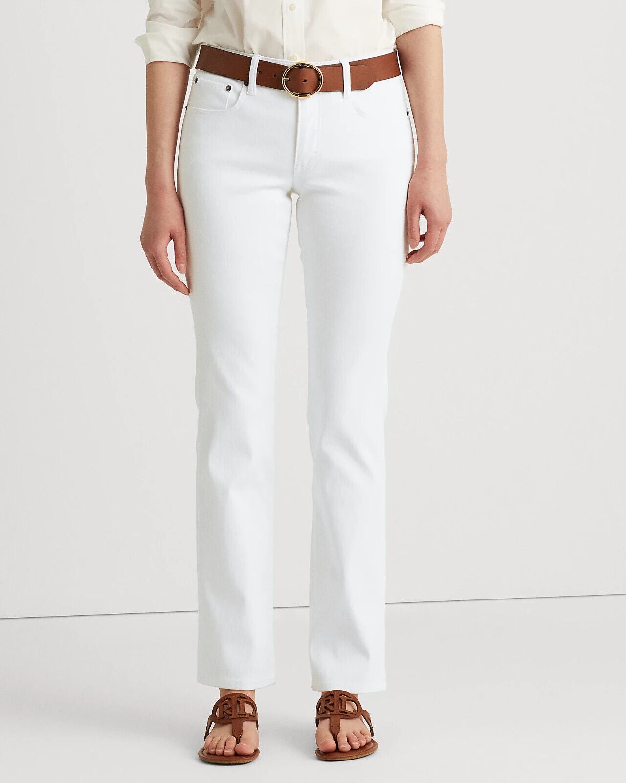 $99 Lauern Ralph Lauren Women's Mid Rise Straight Jeans, WHITE, 10/32INS