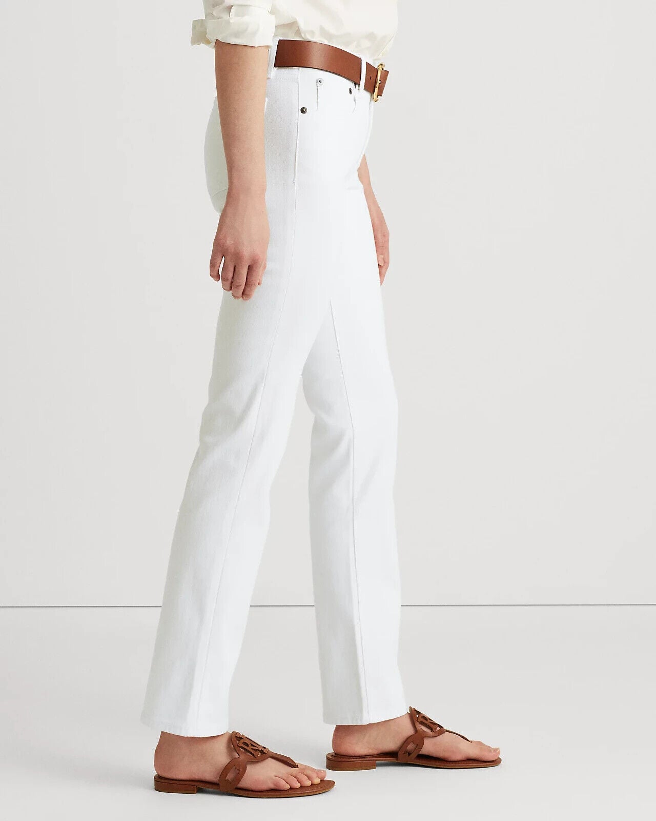 $99 Lauern Ralph Lauren Women's Mid Rise Straight Jeans, WHITE, 10/32INS