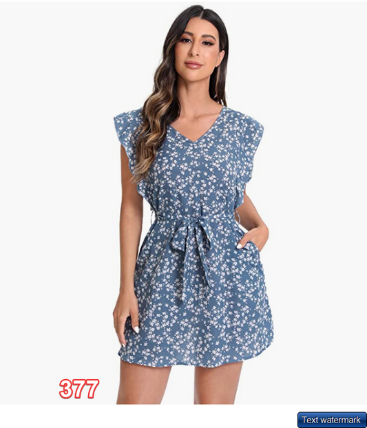 Verdusa Women's Floral Print Butterfly Sleeve Fit and Flare Mini Dress Belted XS