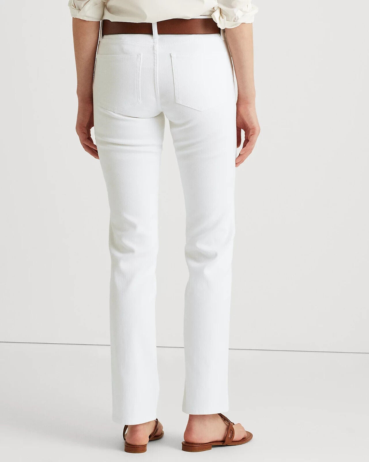 $99 Lauern Ralph Lauren Women's Mid Rise Straight Jeans, WHITE, 10/32INS