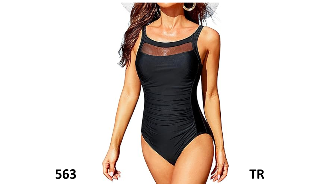 Tempt Me Women One Piece Mesh Swimsuits Vintage Tummy Control Swimwear Black M