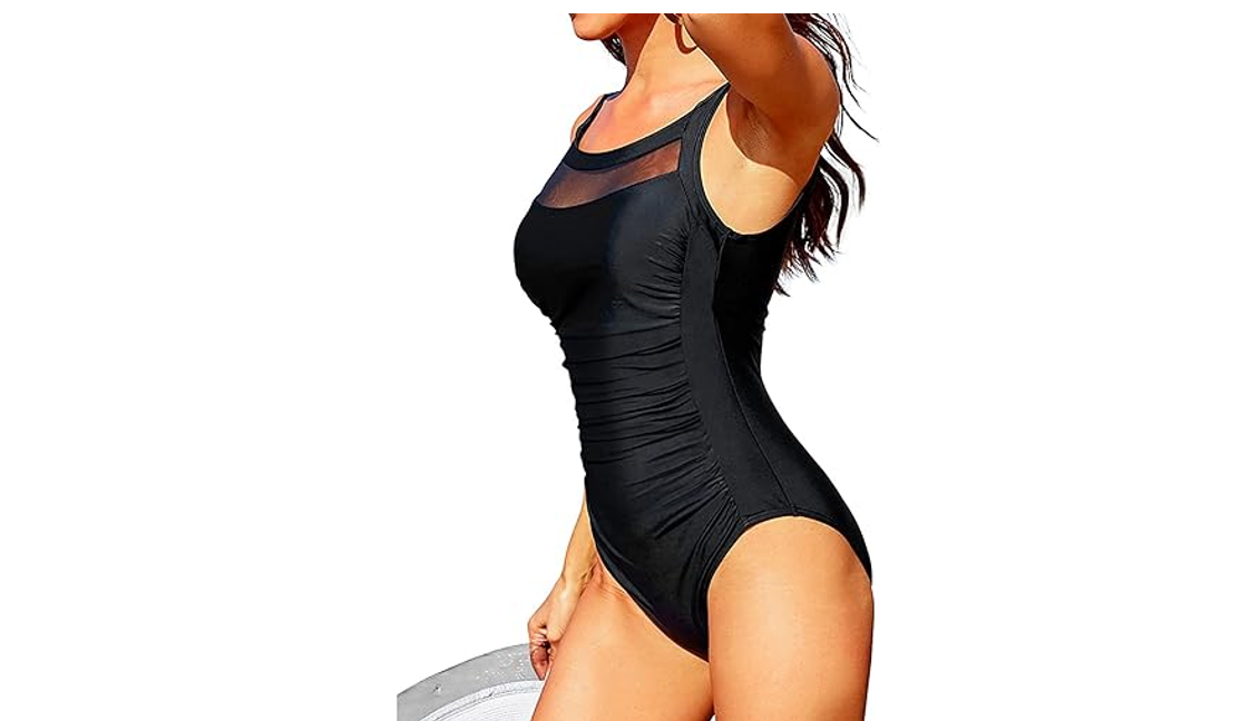 Tempt Me Women One Piece Mesh Swimsuits Vintage Tummy Control Swimwear Black M