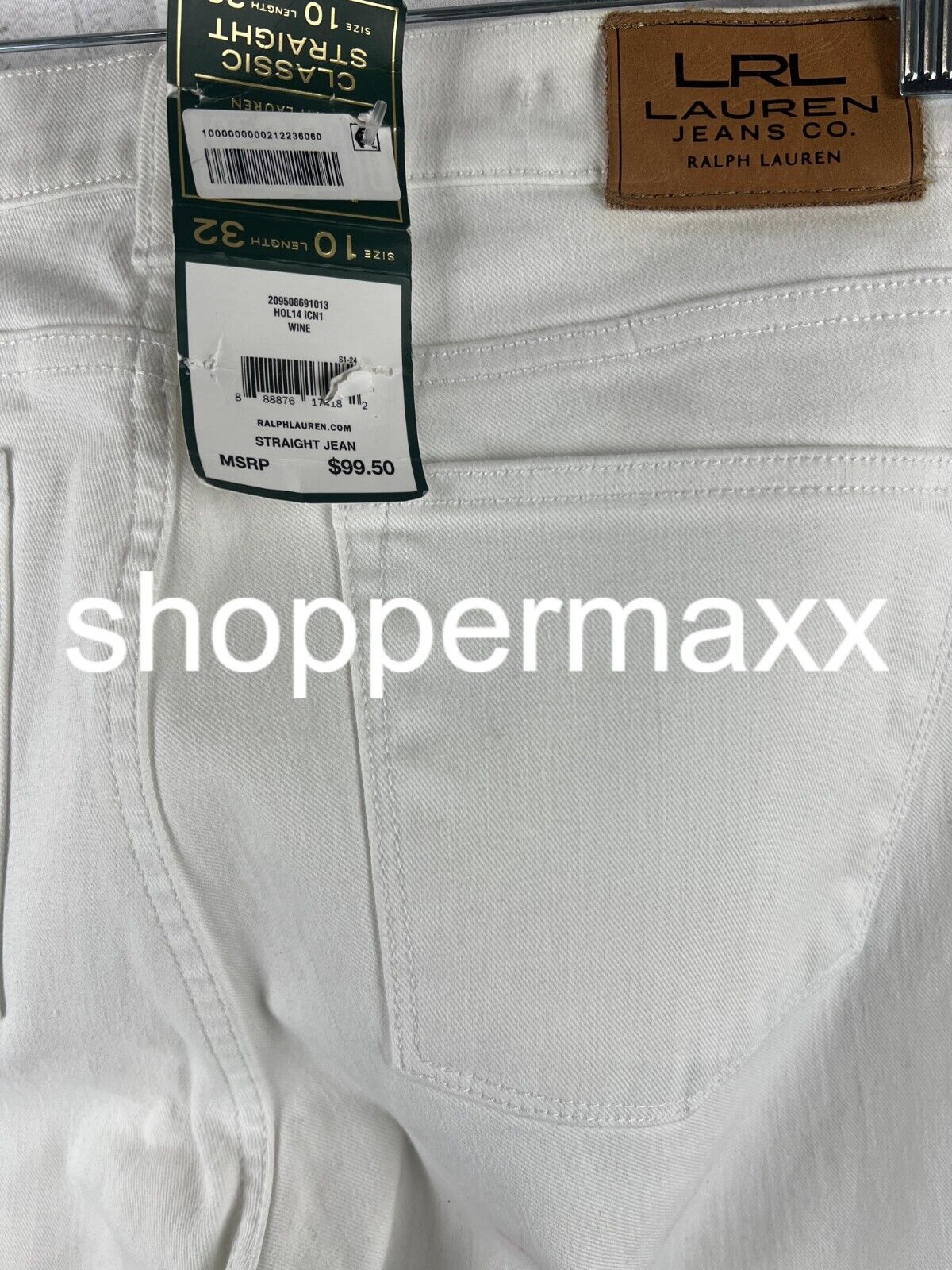 $99 Lauern Ralph Lauren Women's Mid Rise Straight Jeans, WHITE, 10/32INS
