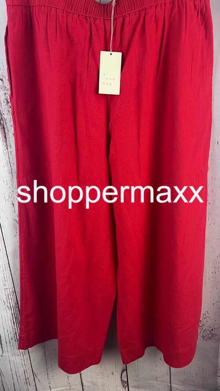 WOMEN'S SUPER HIGH-RISE WIDE LEG LINEN CULOTTE PANTS - A NEW DAY, RED, SIZE L
