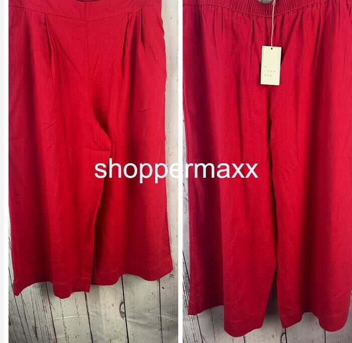 WOMEN'S SUPER HIGH-RISE WIDE LEG LINEN CULOTTE PANTS - A NEW DAY, RED, SIZE L