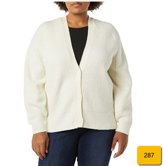 Amazon Essentials Women's Soft Touch Ribbed Blouson Cardigan Ivory Medium