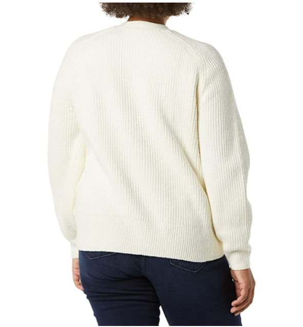 Amazon Essentials Women's Soft Touch Ribbed Blouson Cardigan Ivory Medium