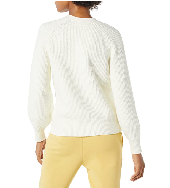 Amazon Essentials Women's Soft Touch Ribbed Blouson Cardigan Ivory Medium