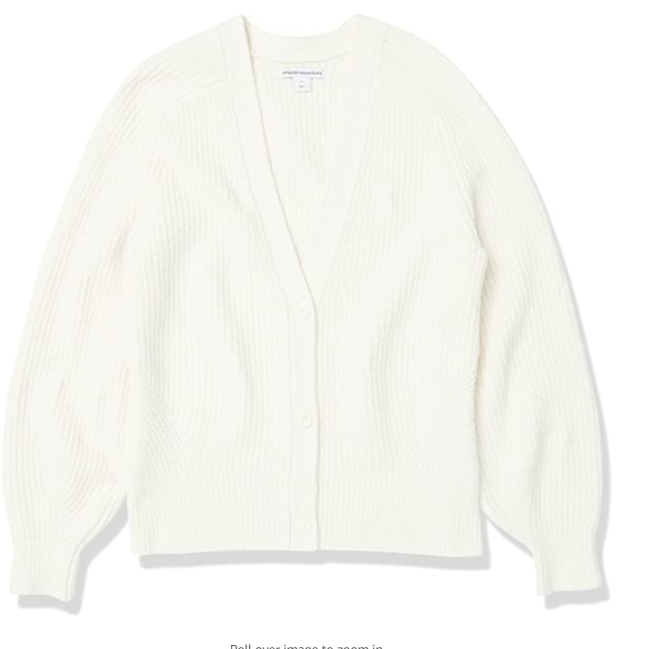 Amazon Essentials Women's Soft Touch Ribbed Blouson Cardigan Ivory Medium