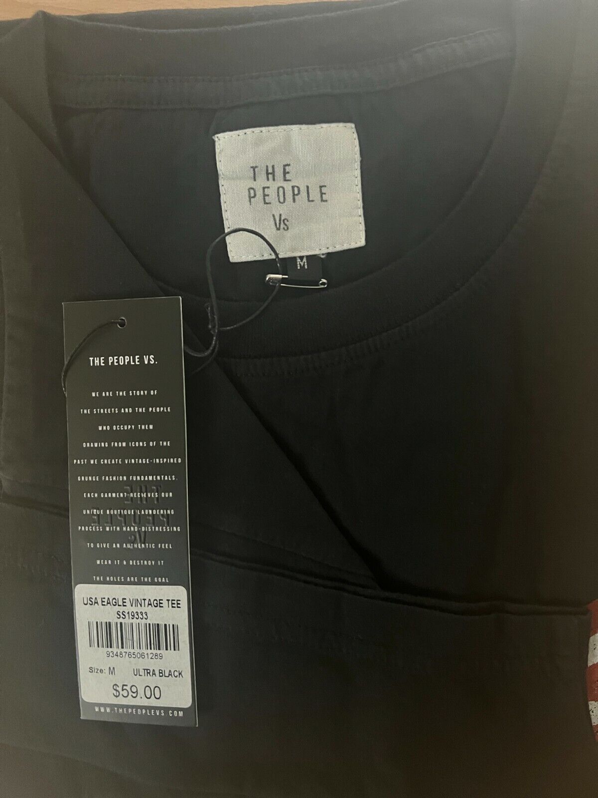 The People Vs. US Eagle Vintage T-Shirt Short Sleeve Ultra Black M $60