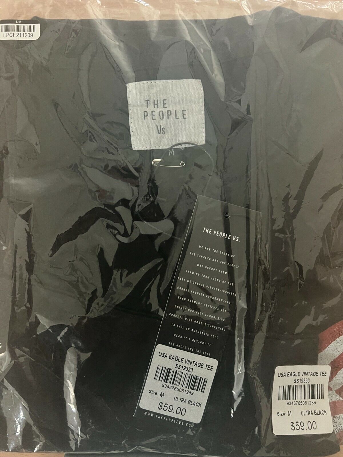 The People Vs. US Eagle Vintage T-Shirt Short Sleeve Ultra Black M $60