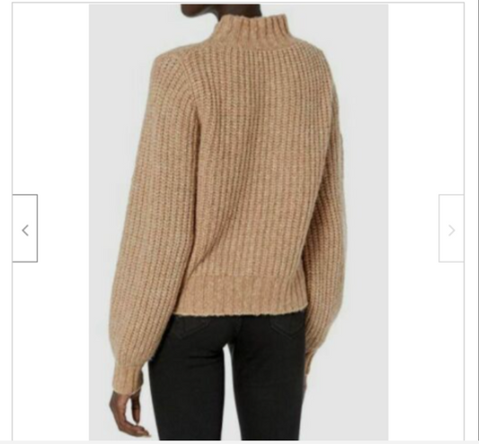 $258 The Kooples Women Brown Mock-Neck Pull Avec Manches Resserees Aux Sweater 3