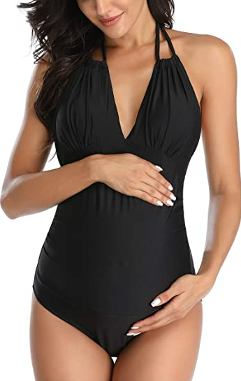 EastElegant Maternity Swimsuits One Piece V-Neck Pregnancy Swimwear Halter Neck
