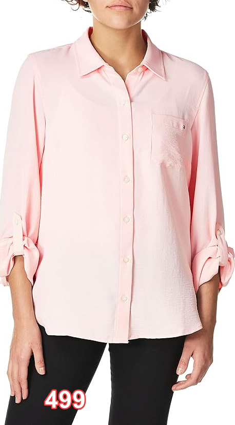Tommy Hilfiger Button-Down Shirts for Women, Casual Tops Ballerina Pink XL