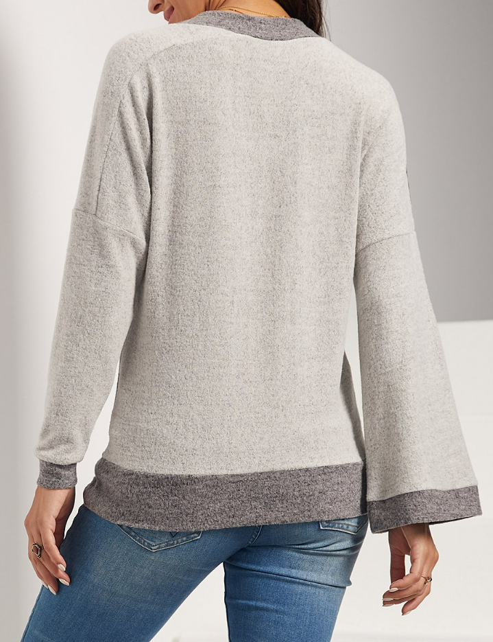 Suzanne Betro Weekend | Gray & Ivory Color Block Leopard V-Neck Top Small $77