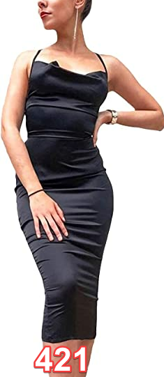 Velius Women's Sexy Spaghetti Strap Backless Lace up Bodycon Party Dress Black L
