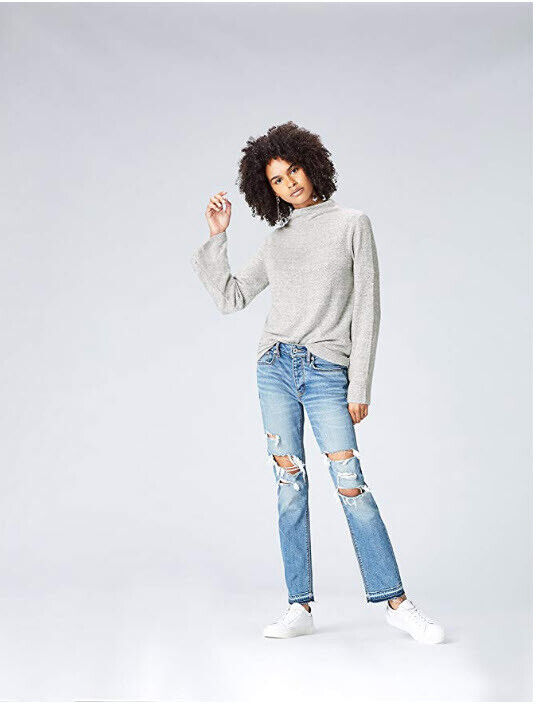 AMZ find. Women's Soft High Neck Long Sleeve Sweater, -Grey EU L (US 10) ~ B5~