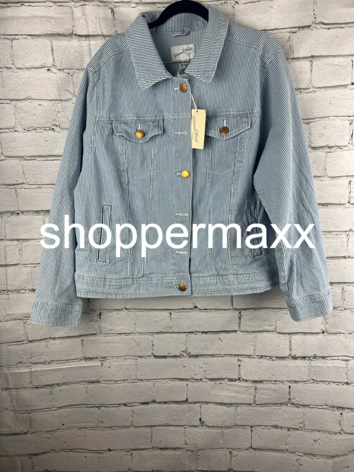 Women's Denim Jacket - Universal Thread, Light Blue Striped, BLUE-WHITE XXL