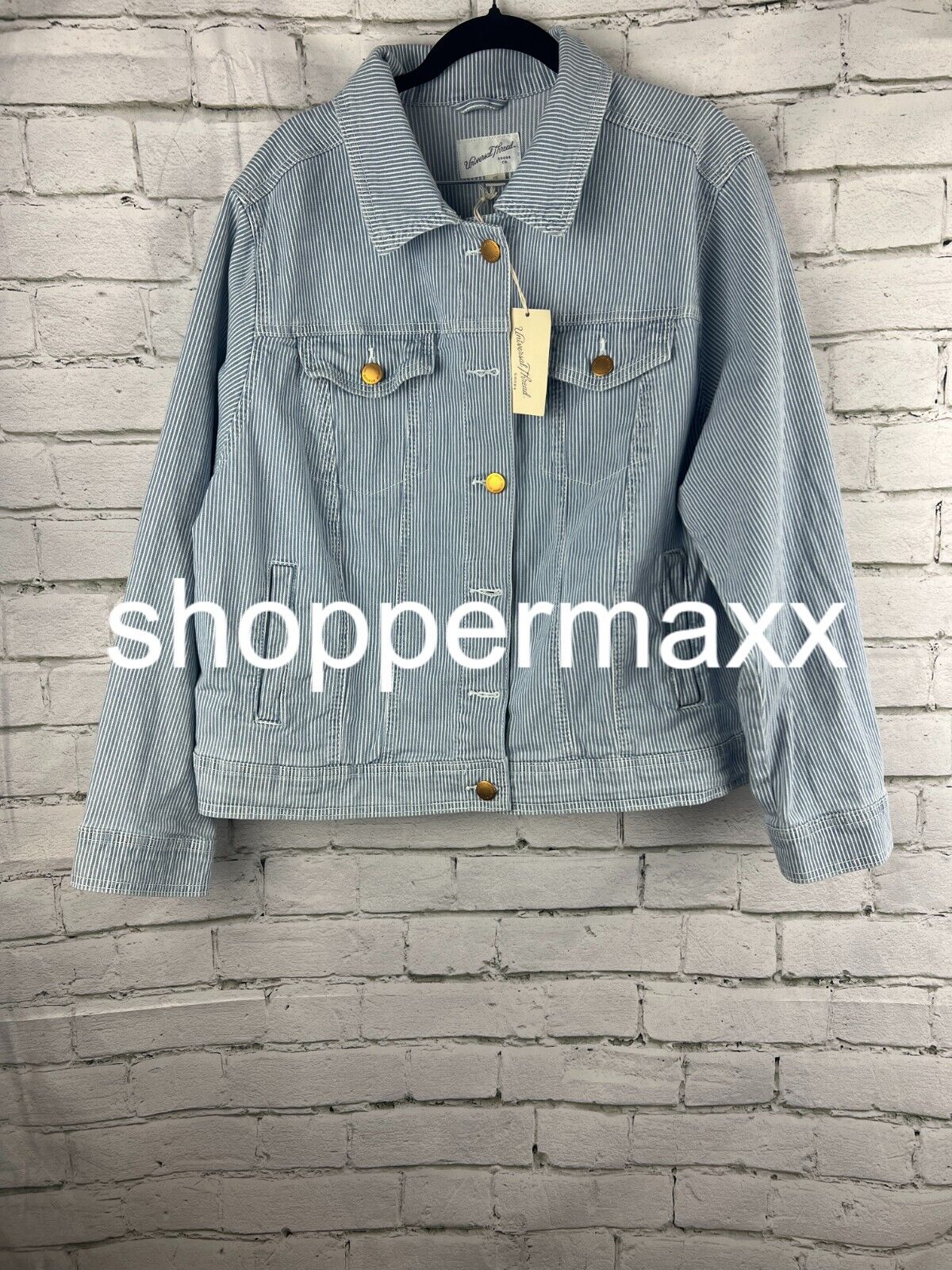 Women's Denim Jacket - Universal Thread, Light Blue Striped, BLUE-WHITE XXL