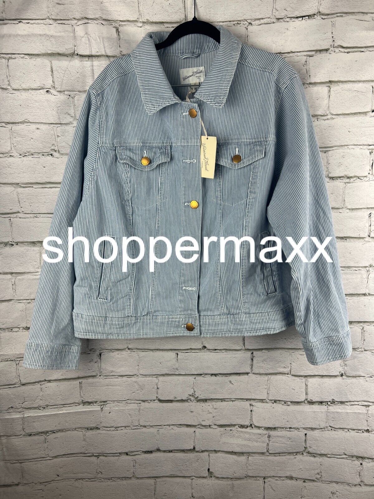 Women's Denim Jacket - Universal Thread, Light Blue Striped, BLUE-WHITE XXL