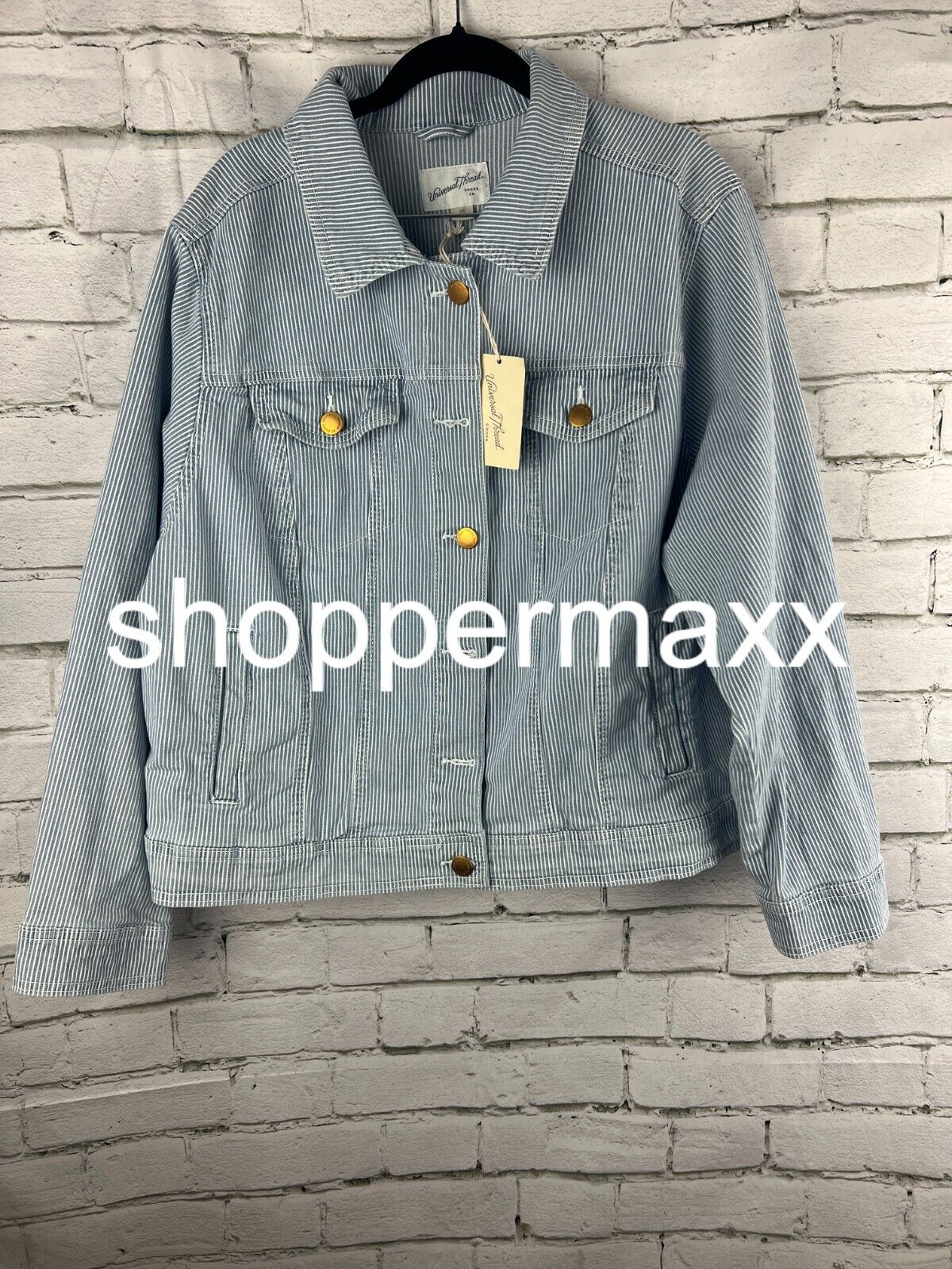 Women's Denim Jacket - Universal Thread, Light Blue Striped, BLUE-WHITE XXL