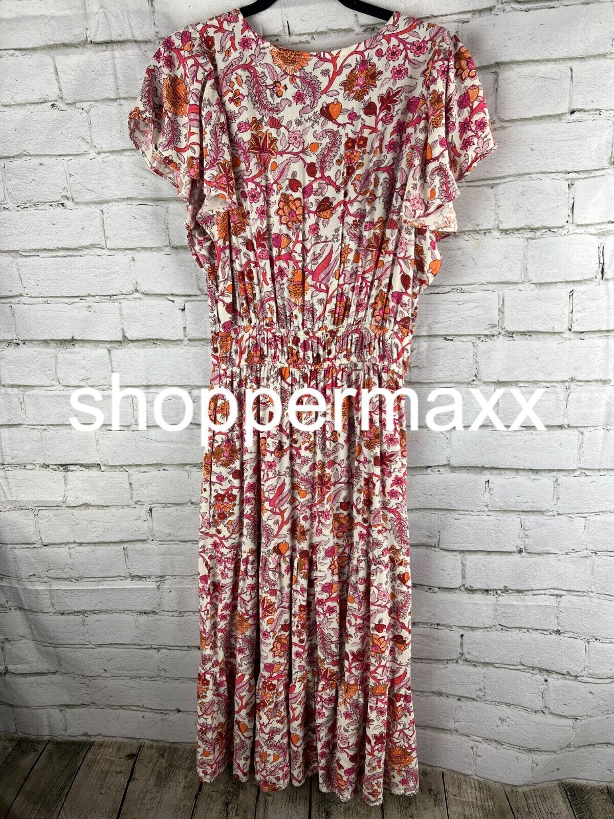 Women's Flutter Short Sleeve Tiered A-Line Dress - Knox Rose, Magenta, Floral, M