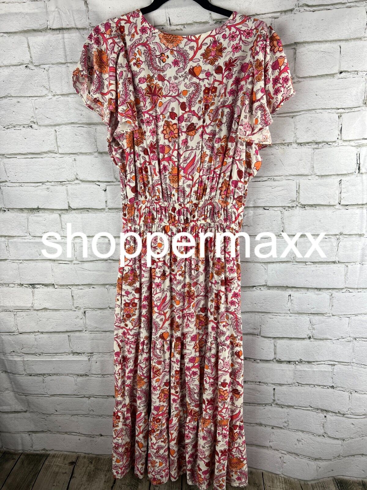 Women's Flutter Short Sleeve Tiered A-Line Dress - Knox Rose, Magenta, Floral, M