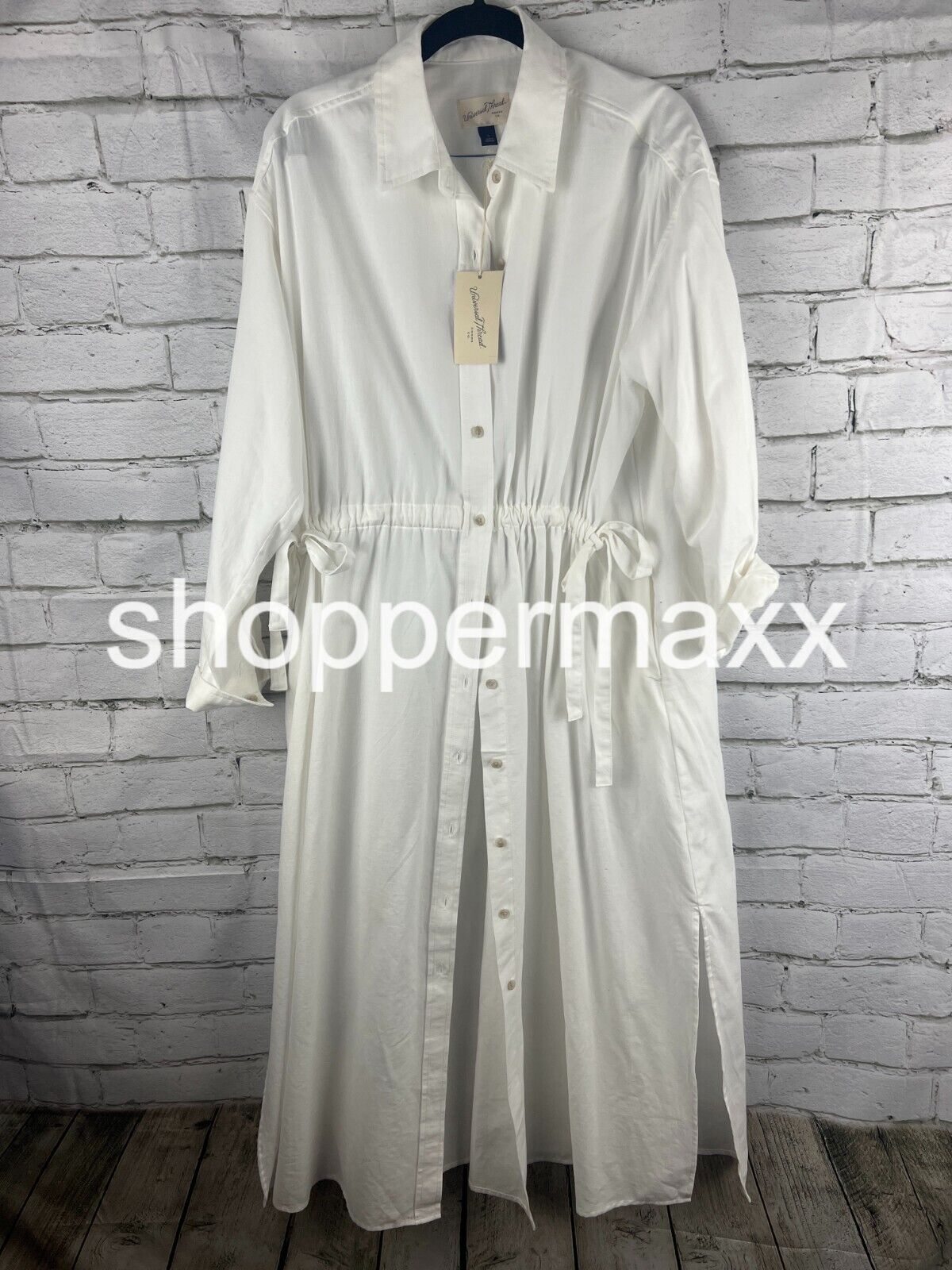 Women's Long Sleeve Cinch Waist Maxi Shirtdress - Universal Thread, White, M