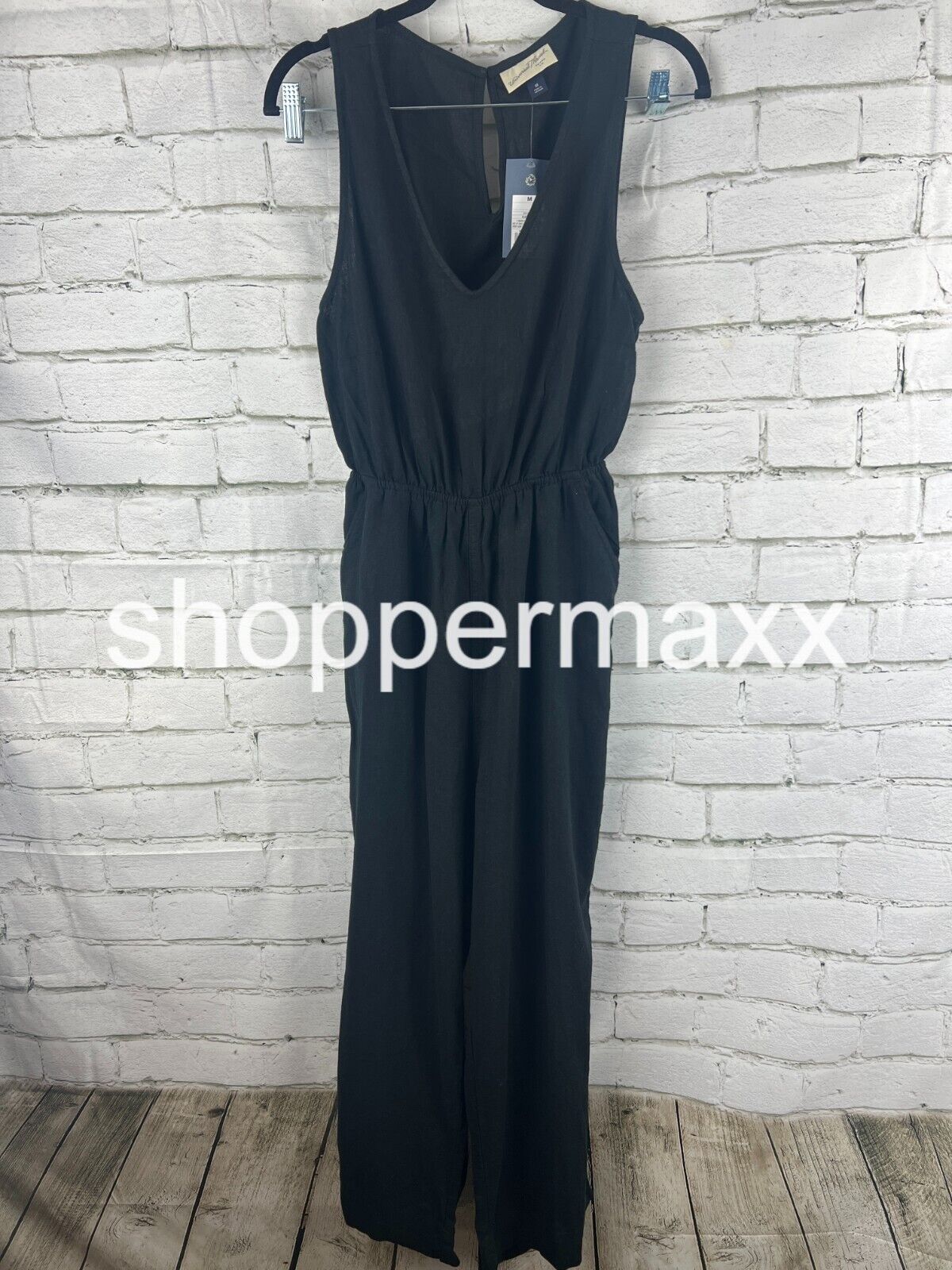 Women's Linen V-Neck Jumpsuit - Universal Thread, Black, Medium