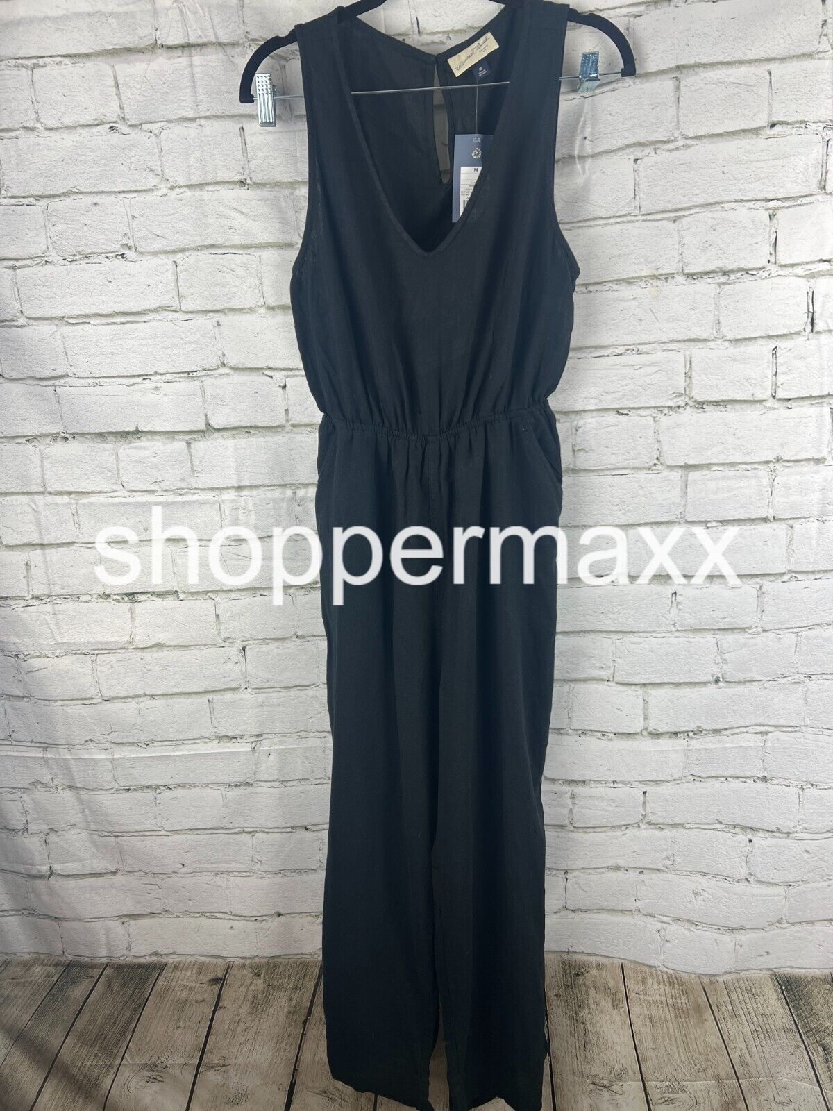 Women's Linen V-Neck Jumpsuit - Universal Thread, Black, Medium