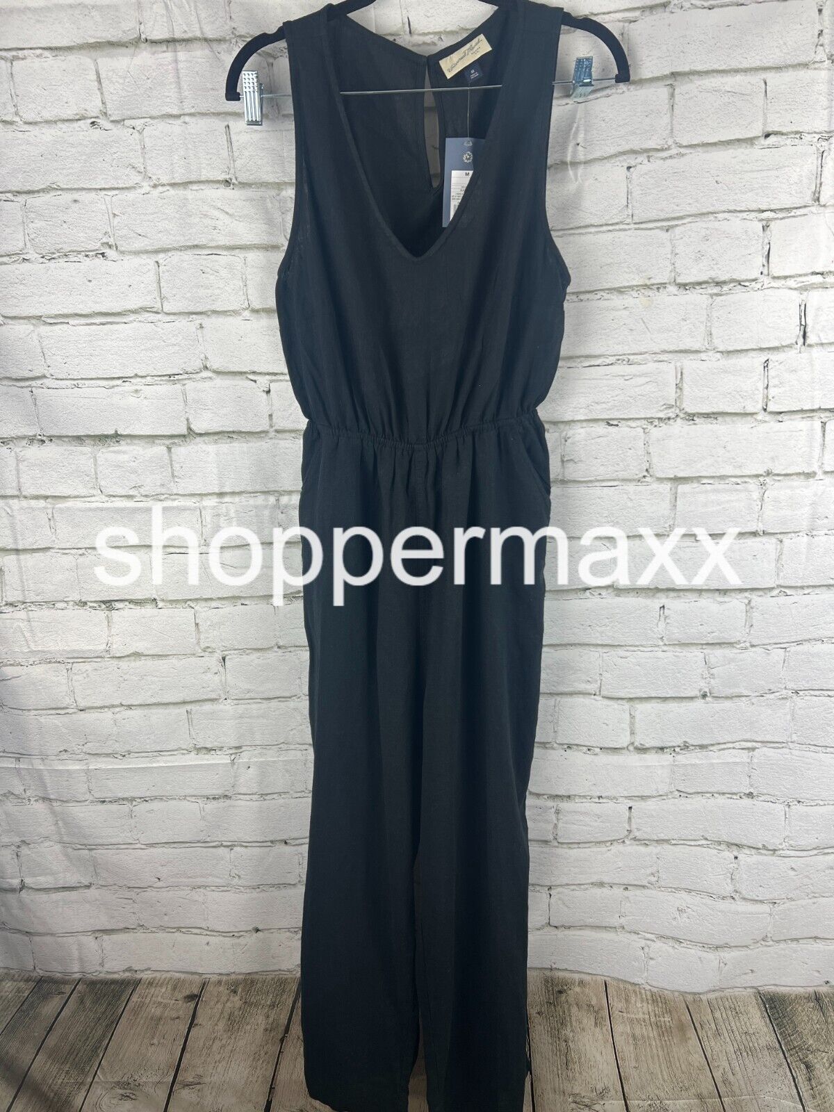 Women's Linen V-Neck Jumpsuit - Universal Thread, Black, Medium