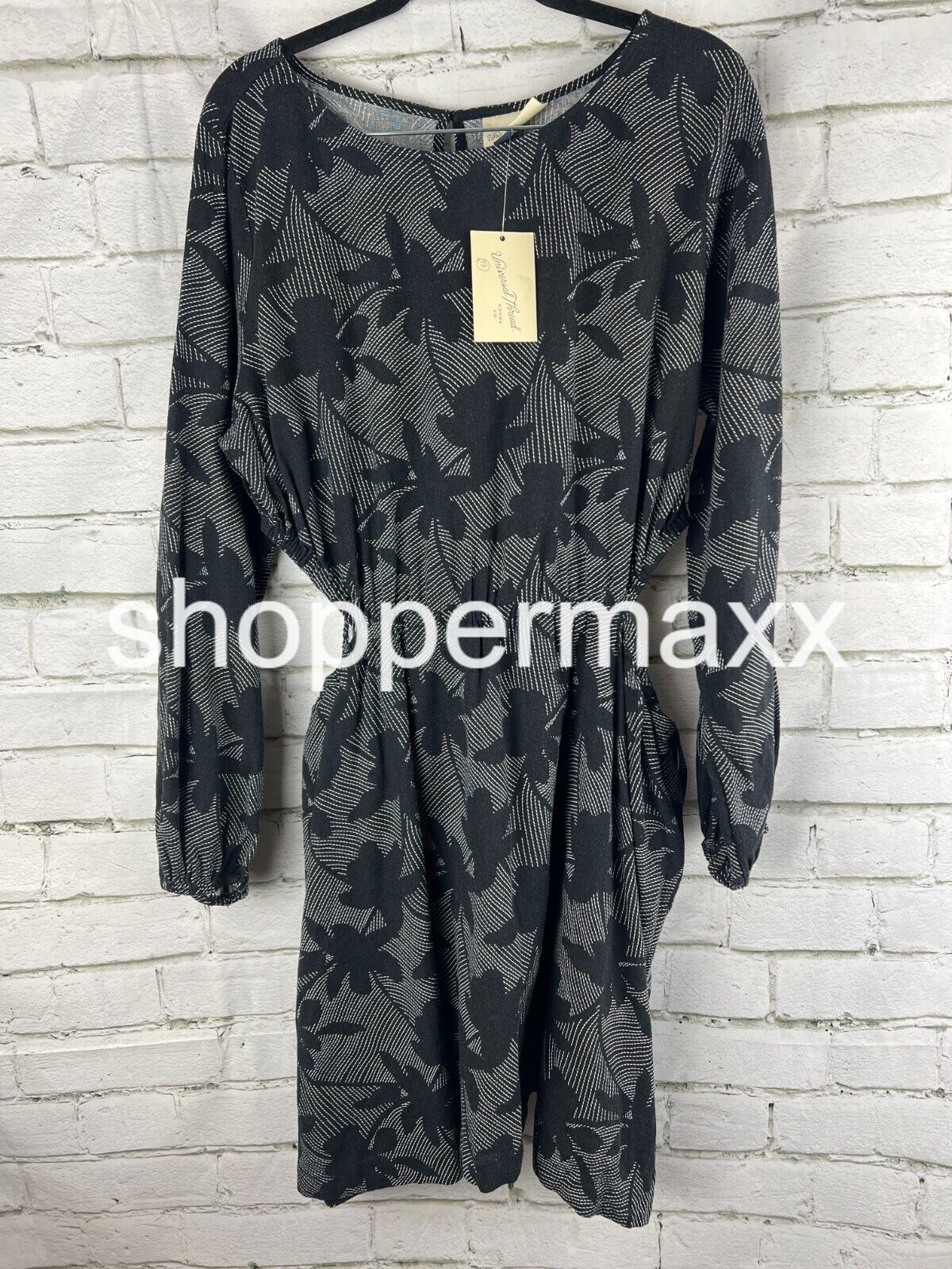 Women's Balloon Long Sleeve Mini A-Line Dress-Universal Thread, Black Floral, XL