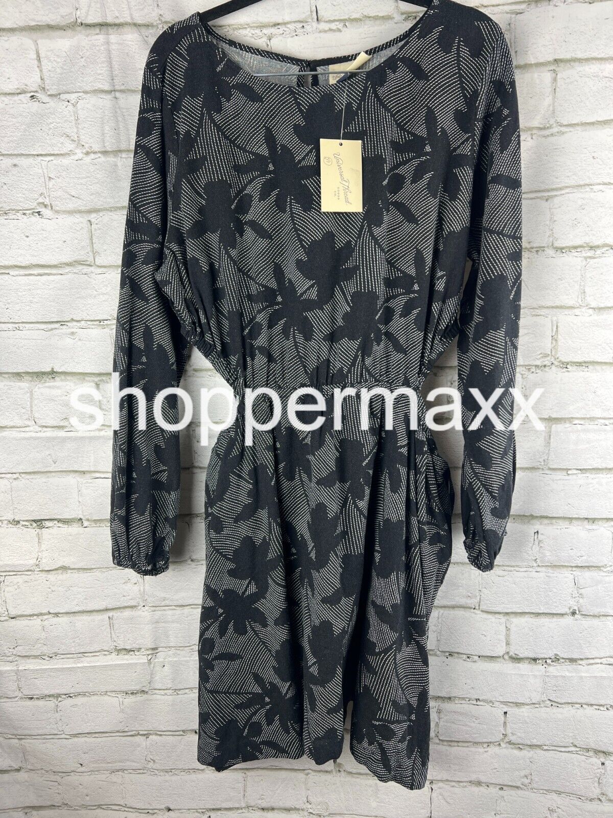 Women's Balloon Long Sleeve Mini A-Line Dress-Universal Thread, Black Floral, XL