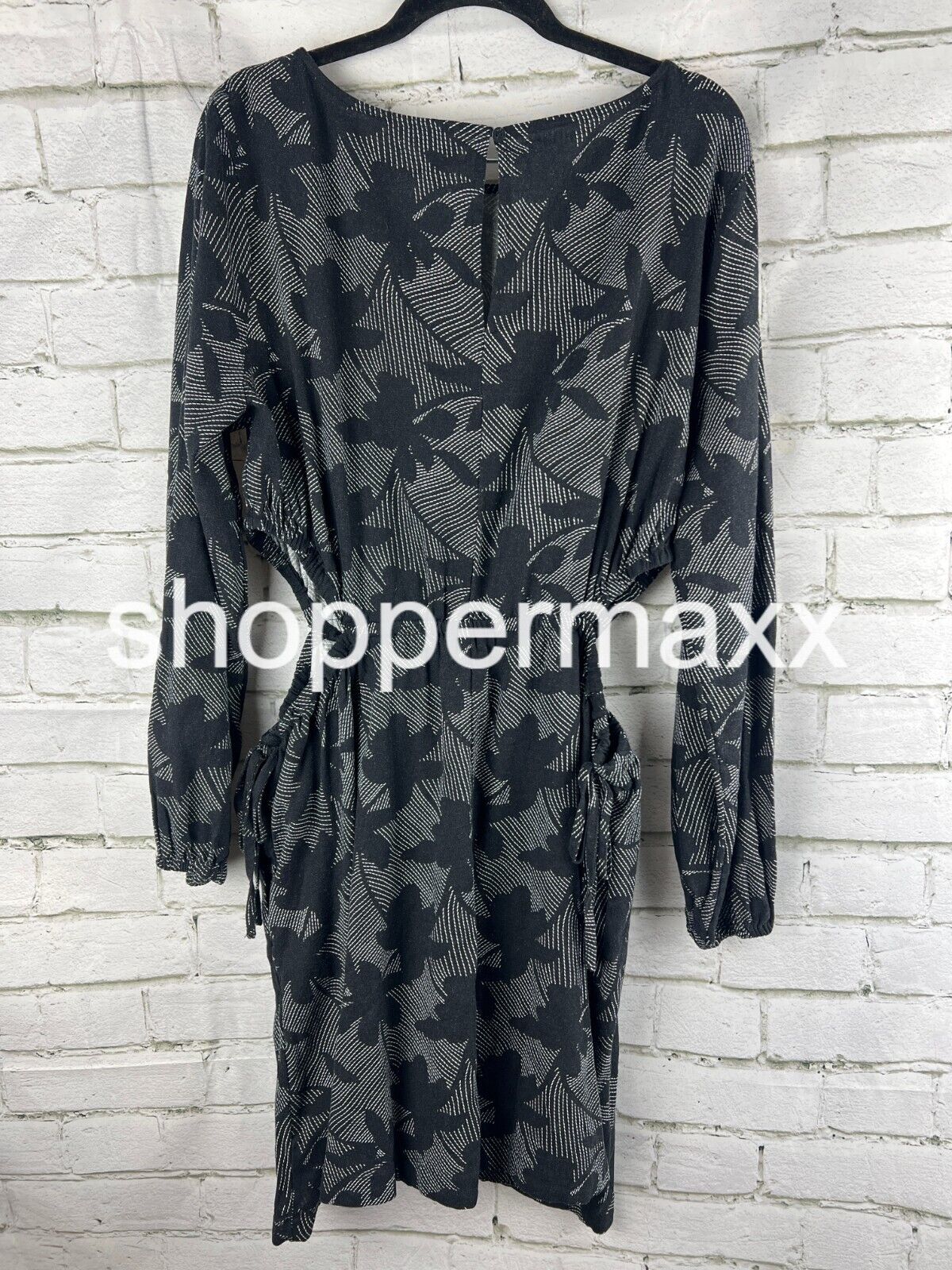 Women's Balloon Long Sleeve Mini A-Line Dress-Universal Thread, Black Floral, XL