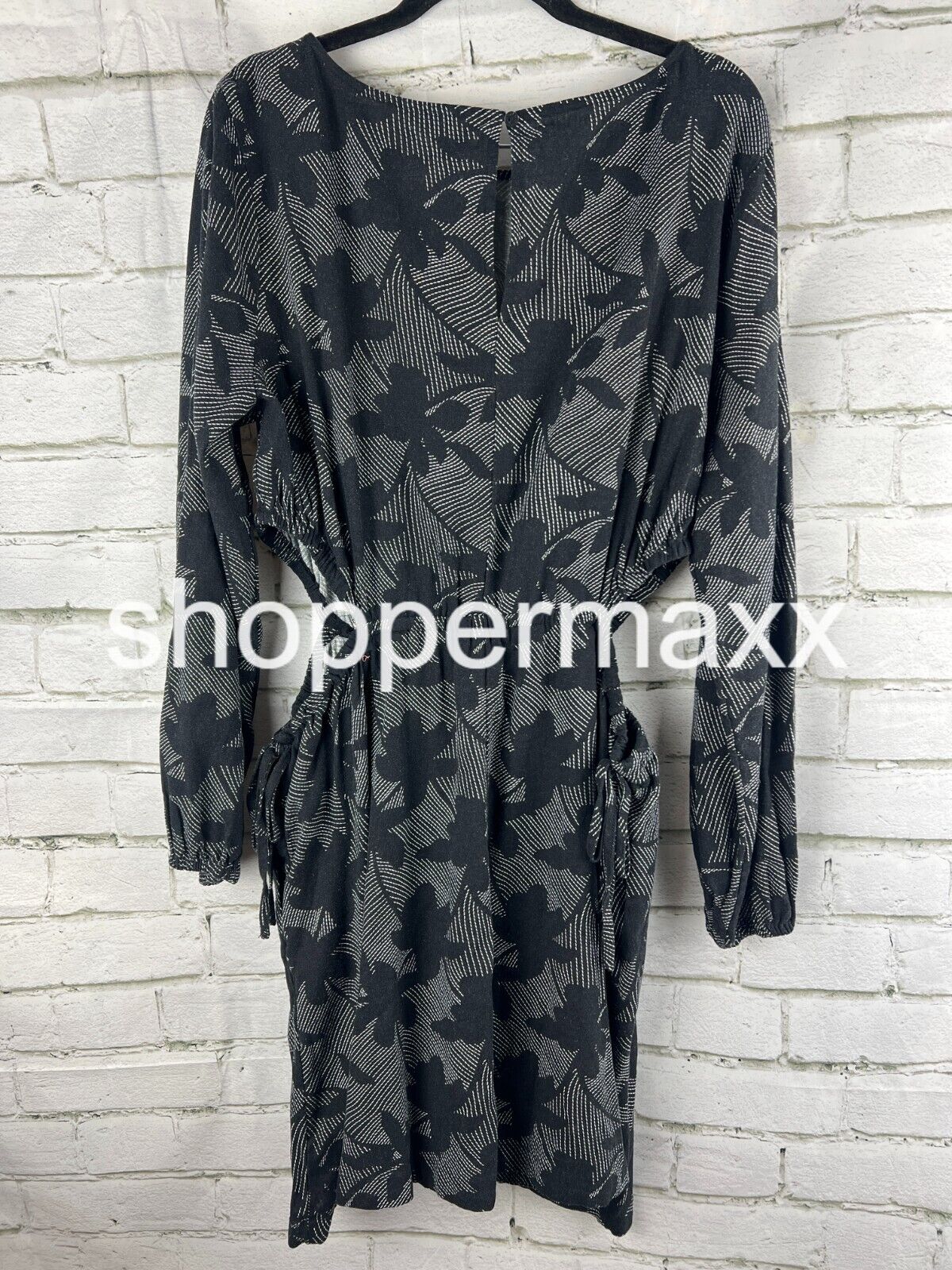 Women's Balloon Long Sleeve Mini A-Line Dress-Universal Thread, Black Floral, XL