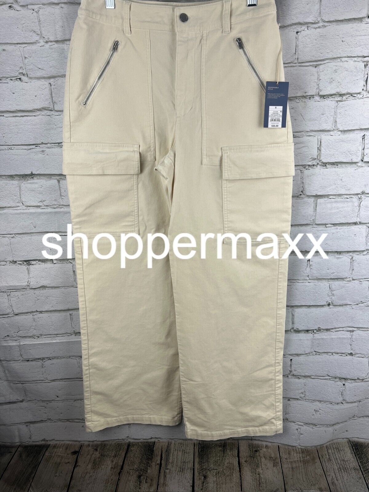 Women's High-Rise Straight Leg Corduroy Cargo Pants - Universal Thread, Cream, 8