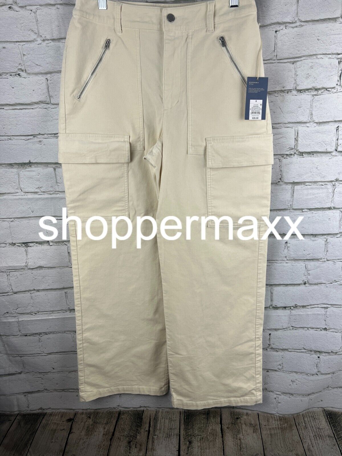 Women's High-Rise Straight Leg Corduroy Cargo Pants - Universal Thread, Cream, 8