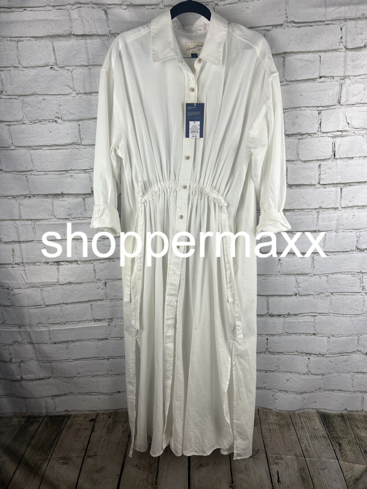 Women's Long Sleeve Cinch Waist Maxi Shirtdress - Universal Thread, White, M